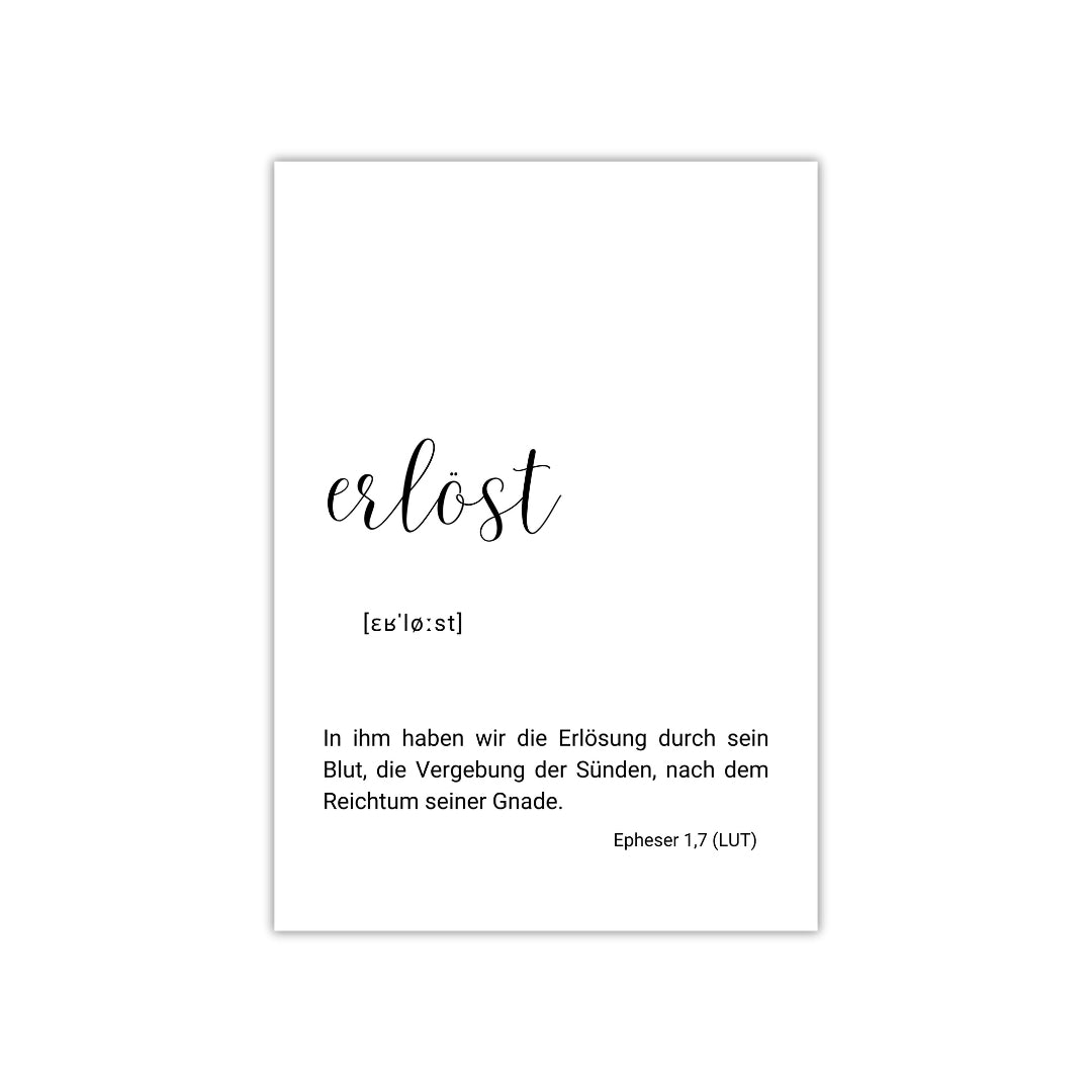 christliches Poster - erlöst mit Bibelvers aus Epheser